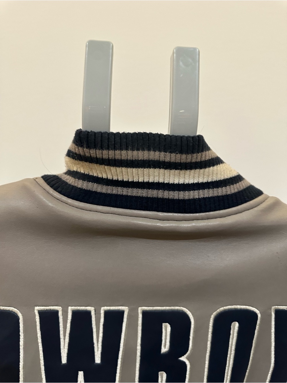 NFL Black, Navy & Cream Dallas Cowboys Faux Leather Bomber Jacket - Picture 13 of 16